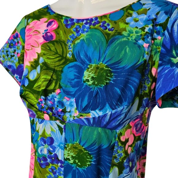 Waltah Clarke Vintage Hawaiian Maxi Dress, Short Sleeve, Vibrant, Floral, Small - Picture 7 of 10